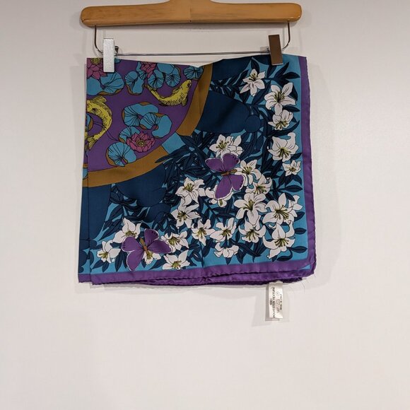 The National Trust Floral Butterfly Polyester Scarf Blue Purple VINTAGE - Picture 4 of 5